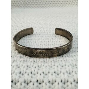 Vintage Silver Tone Engraved Name Bangle Cuff Bracelet Thida 6"